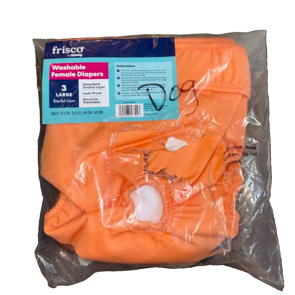 Frisco Female Dog Diapers New leak-proof Washable Orange Blue Set Of 3 Large